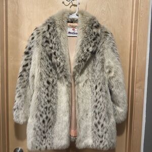 Monterey Fashions Women's Faux Fur Coat - Cream and Black size medium-large